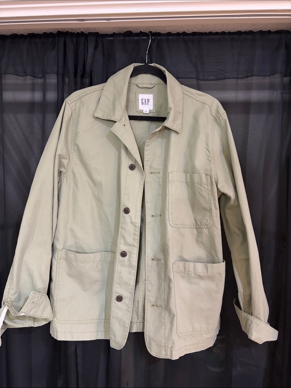 GAP Women’s Light Olive Button-Up Utility Shirt Jacket